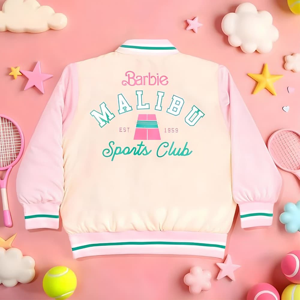 Barbie Girls Varsity Jacket Pink & Ivory –Size 4 Official Mattel Apparel - Thumbnail 4