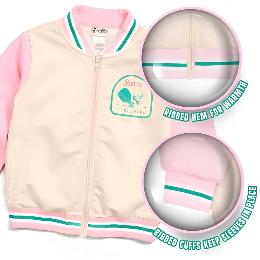 Barbie Girls Varsity Jacket Pink & Ivory –Size 4 Official Mattel Apparel - Thumbnail 3