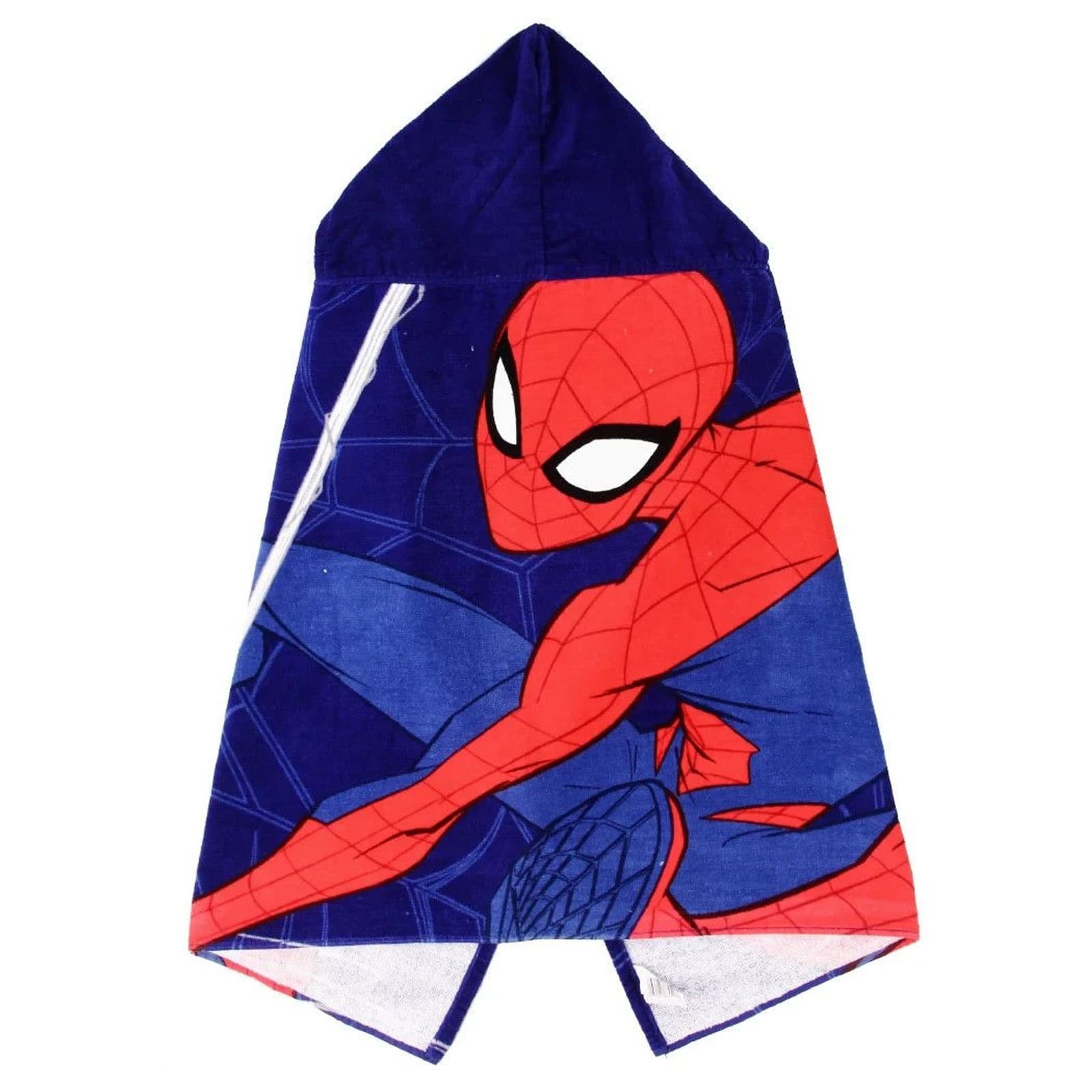 Marvel Spider-Man Kids Bath Hooded Towel Wrap 51x22 Cotton Bright Red Navy Blue - Thumbnail 2