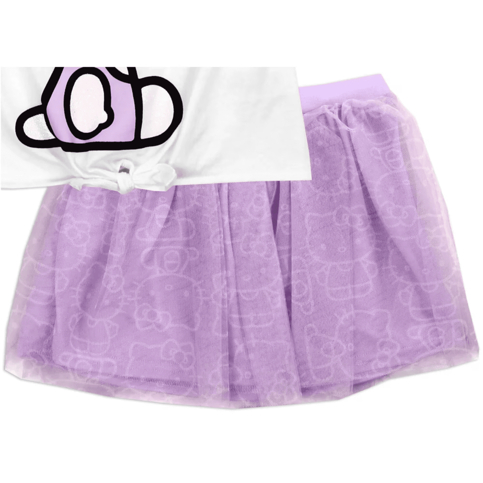 Hello Kitty Girls 2 Piece Tutu Skirt Set Glitter Bow Top Purple Skirt Sizes 4-6X - Thumbnail 3