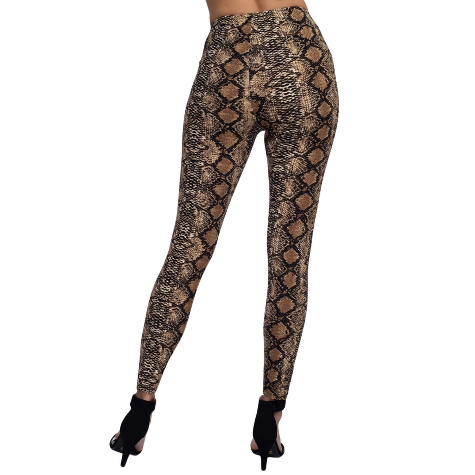 Womens Snakeskin Print Peach Skin Leggings Ultra Soft, Stretchy Full Length Fit