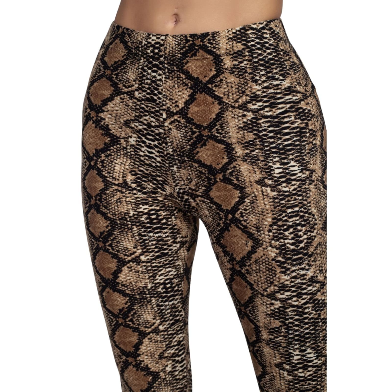 Womens Snakeskin Print Peach Skin Leggings Ultra Soft, Stretchy Full Length Fit - Thumbnail 4