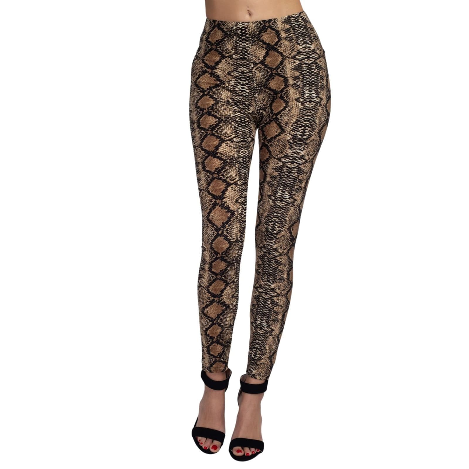 Womens Snakeskin Print Peach Skin Leggings Ultra Soft, Stretchy Full Length Fit - Thumbnail 6