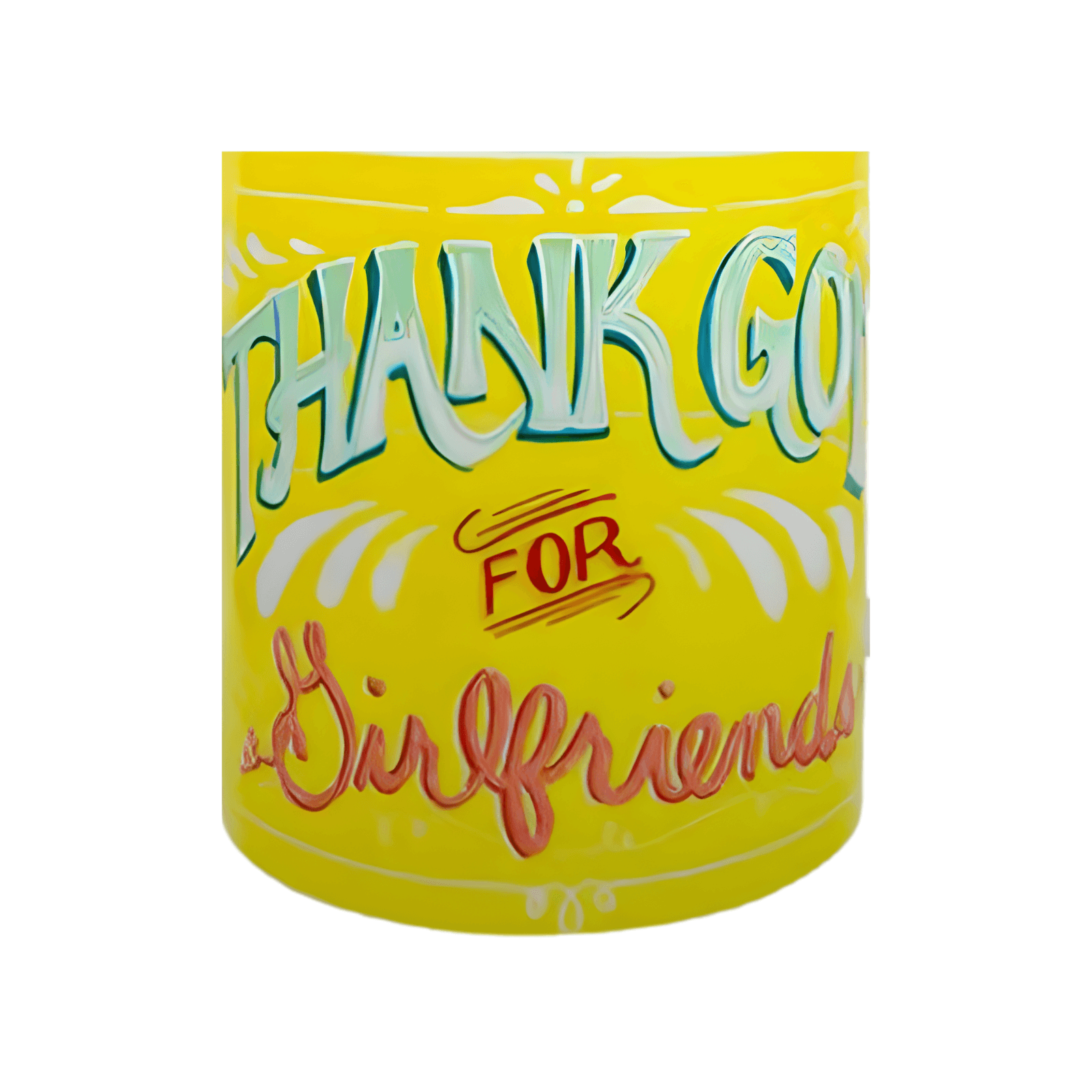 Thank God for Girlfriends 20oz Mug Bright Yellow, Pink, Aqua Ceramic Love Friend - Thumbnail 2