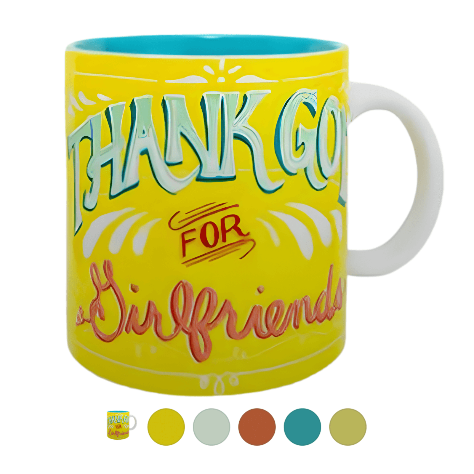 Thank God for Girlfriends 20oz Mug Bright Yellow, Pink, Aqua Ceramic Love Friend - Thumbnail 4