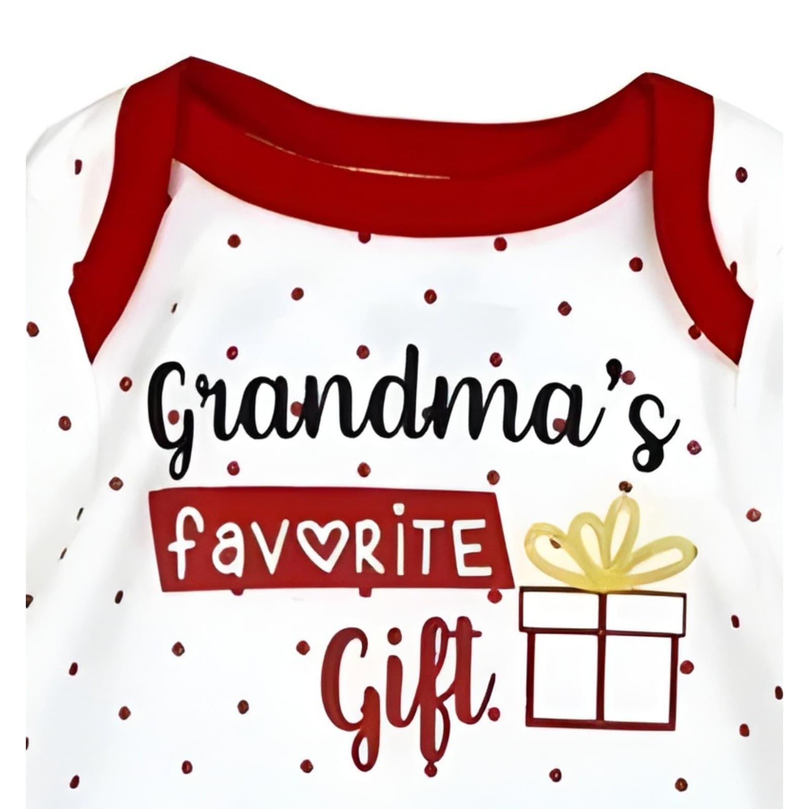 Grandma’s Favorite Gift Newborn Girl Bodysuit White Red Polka Dots 0-9M - Thumbnail 2