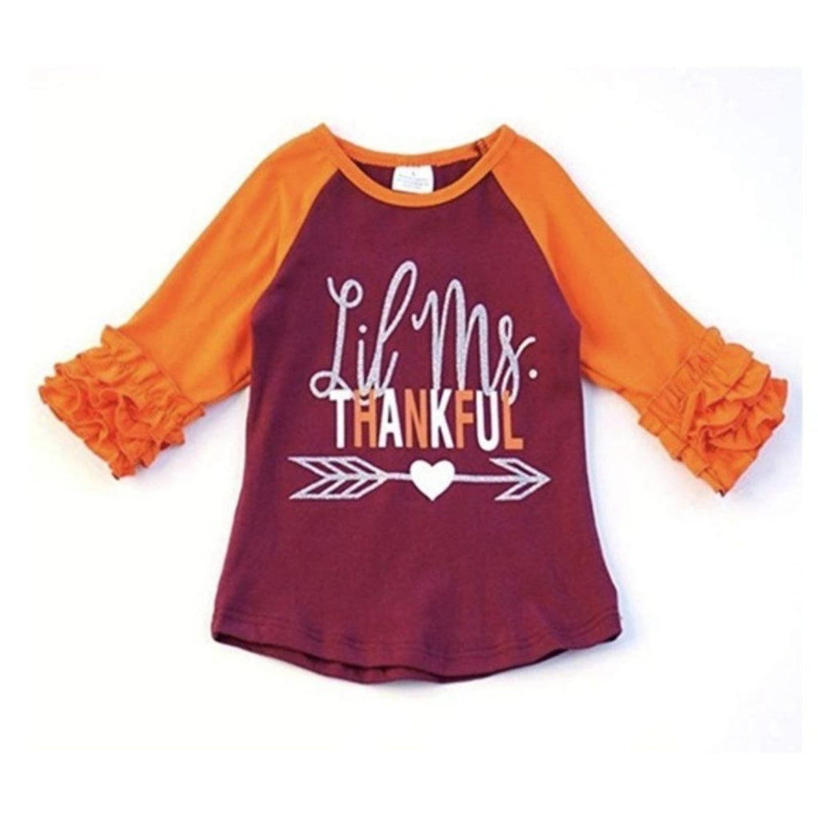 Lil’ Miss Thankful Ruffle Raglan Girls Long Sleeve Top Sizes M or L