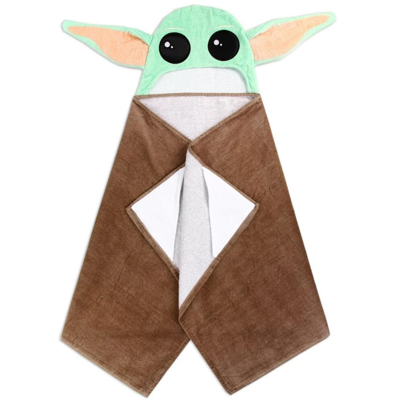 Baby Yoda Kids Bath Hooded Towel Wrap 51x22 Cotton Brown Green Disney Star Wars - Thumbnail 2