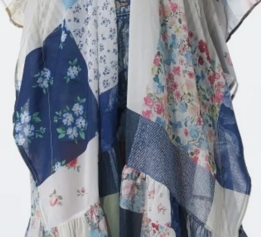 Women's Vintage Patchwork Floral Long Kimono Boho Open Front Cover Up Maxi 1 Sz - Thumbnail 2