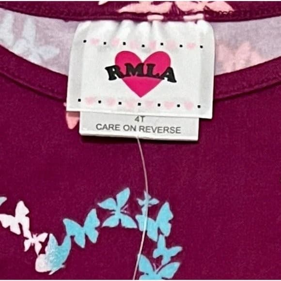 RMLA Burgundy Toddler Dress Butterfly Hearts Fluffy Tie Dyed Purse 4T - Thumbnail 2