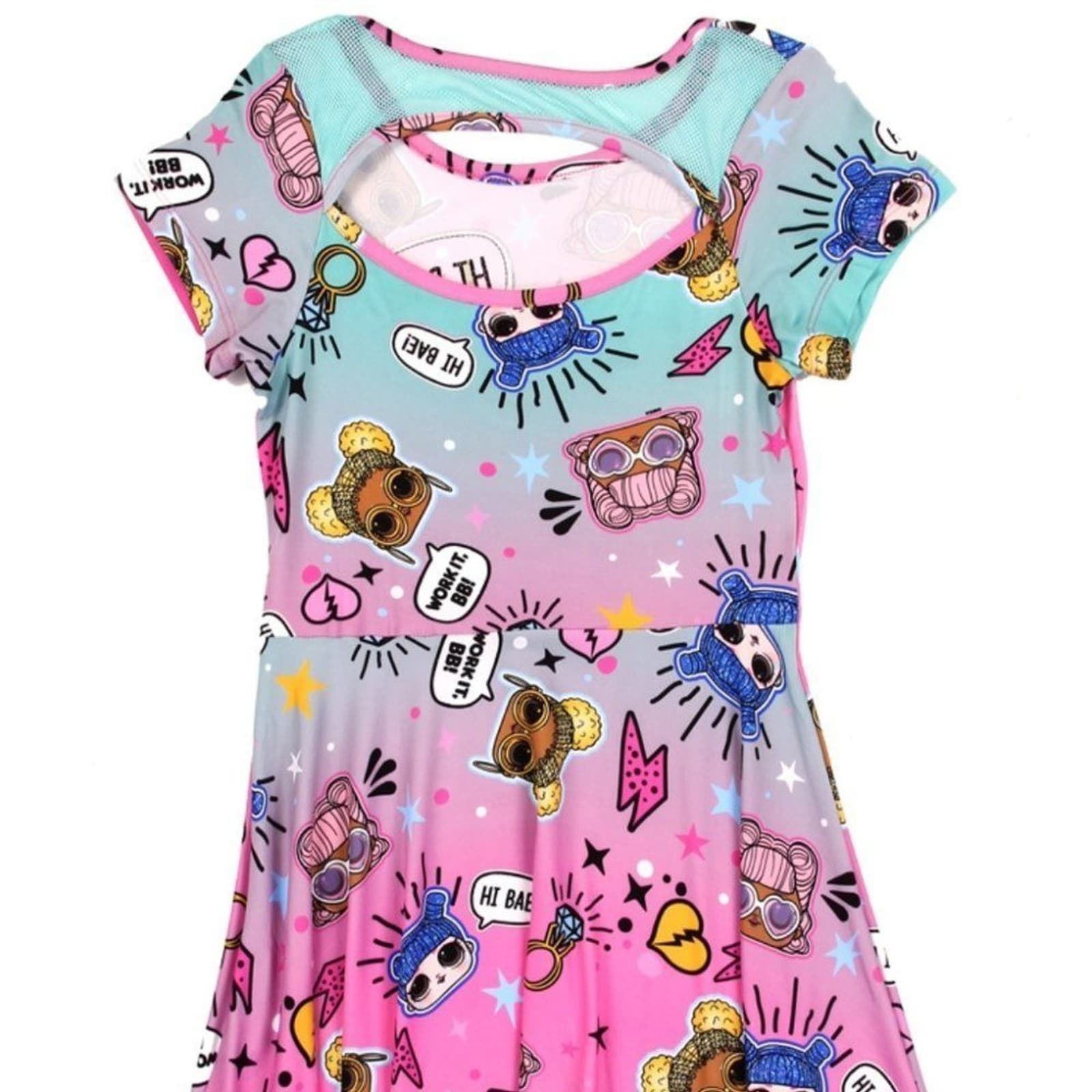 NEW LOL Surprise Girls Dress Size 10/12 Shark Style Bottom Ombre Pink to Aqua - Thumbnail 2
