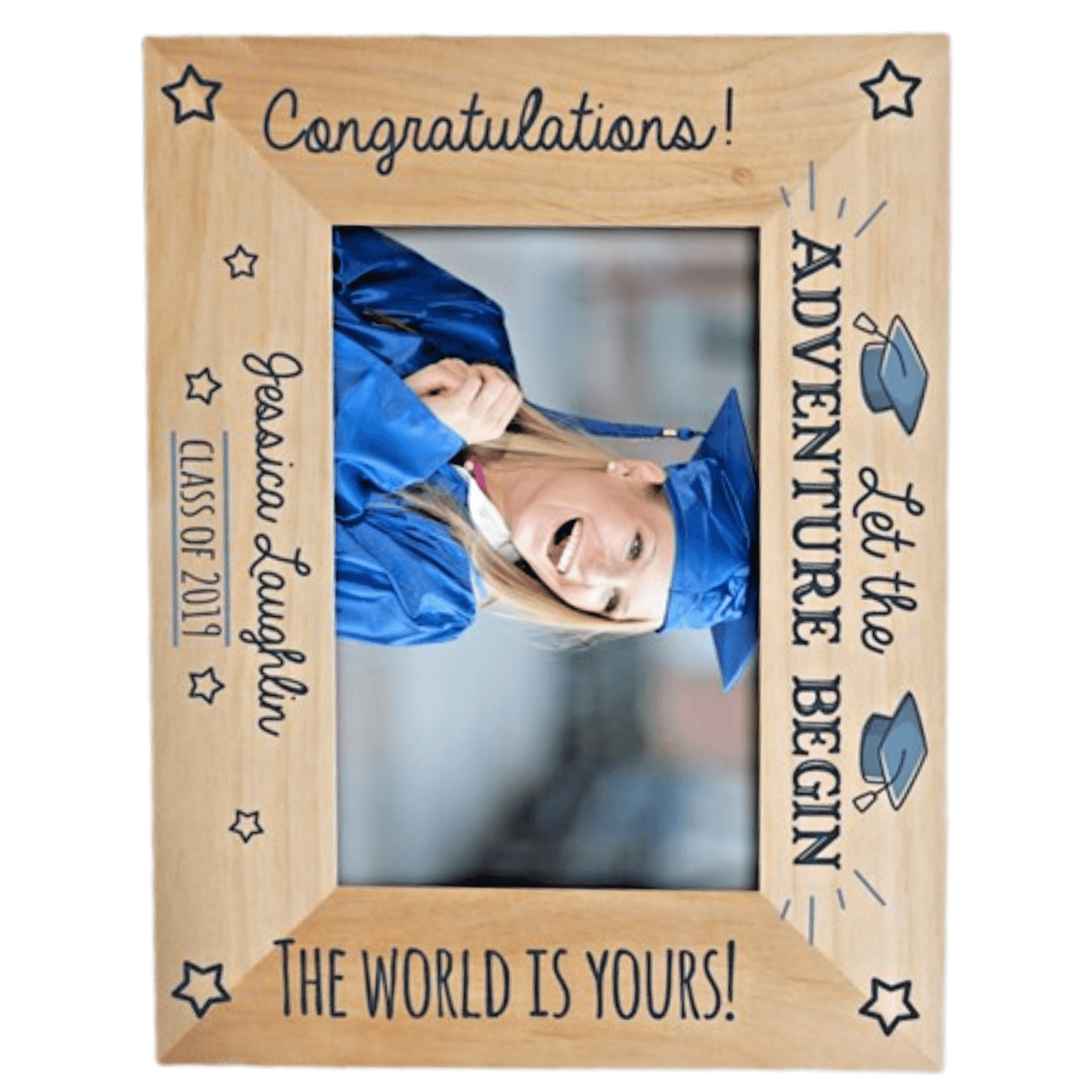 Personalized Graduation Engraved Wood Picture Frame "Let The Adventure Begin" - Thumbnail 2