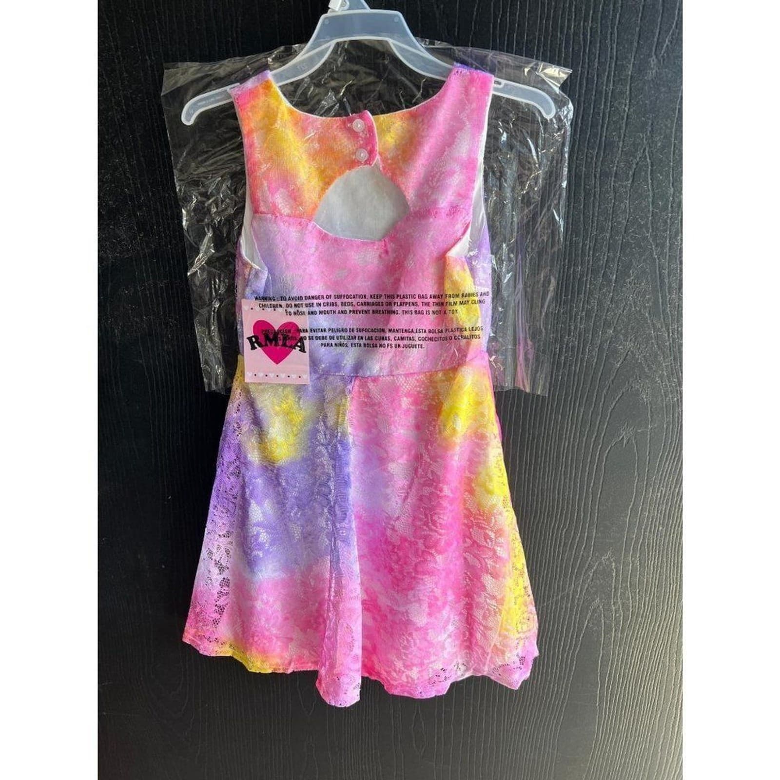 Girls Tie Dye Easter Dress Lace Pink Yellow Purple Lace Over The Skirt Size 10 - Thumbnail 2
