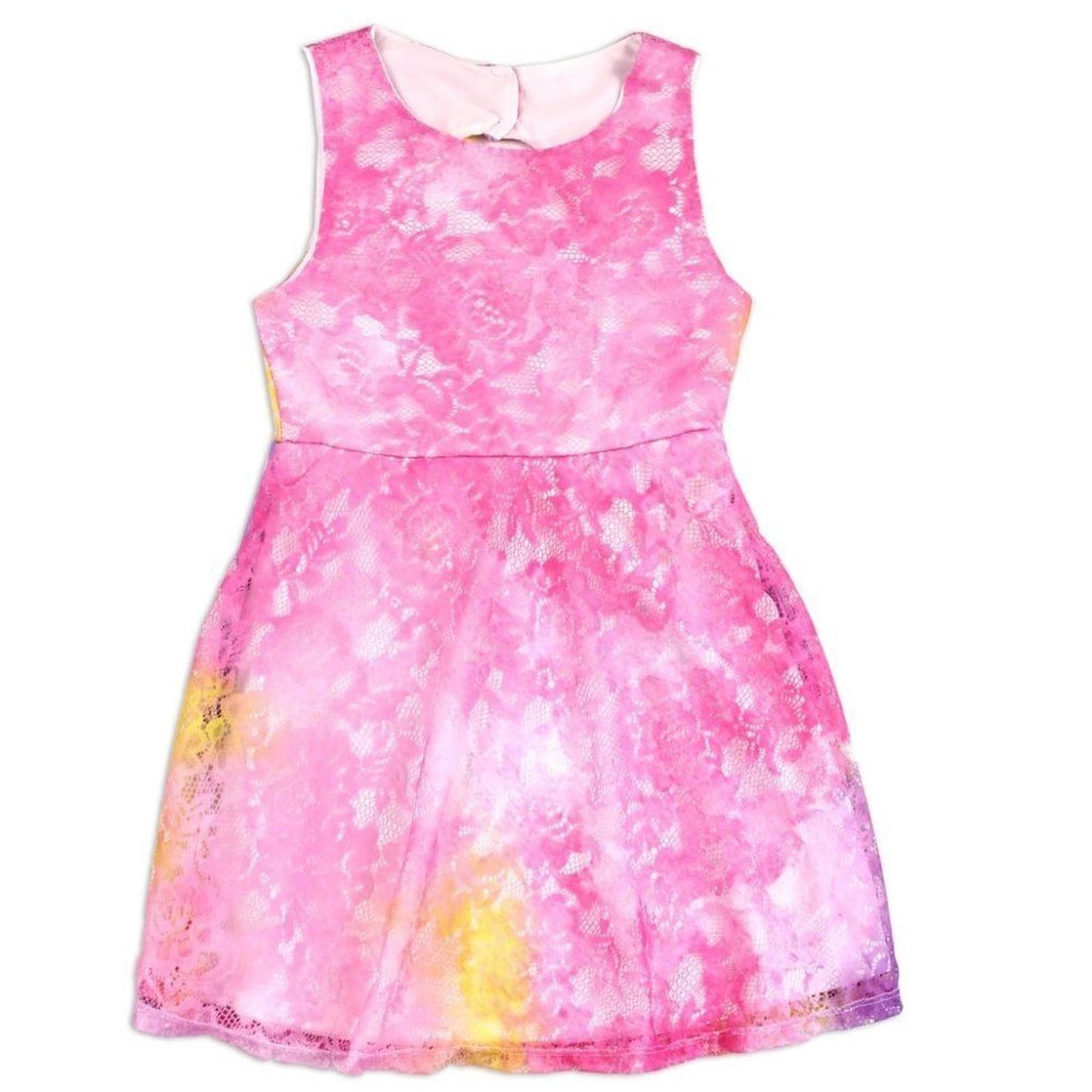 Girls Tie Dye Easter Dress Lace Pink Yellow Purple Lace Over The Skirt Size 10 - Thumbnail 6