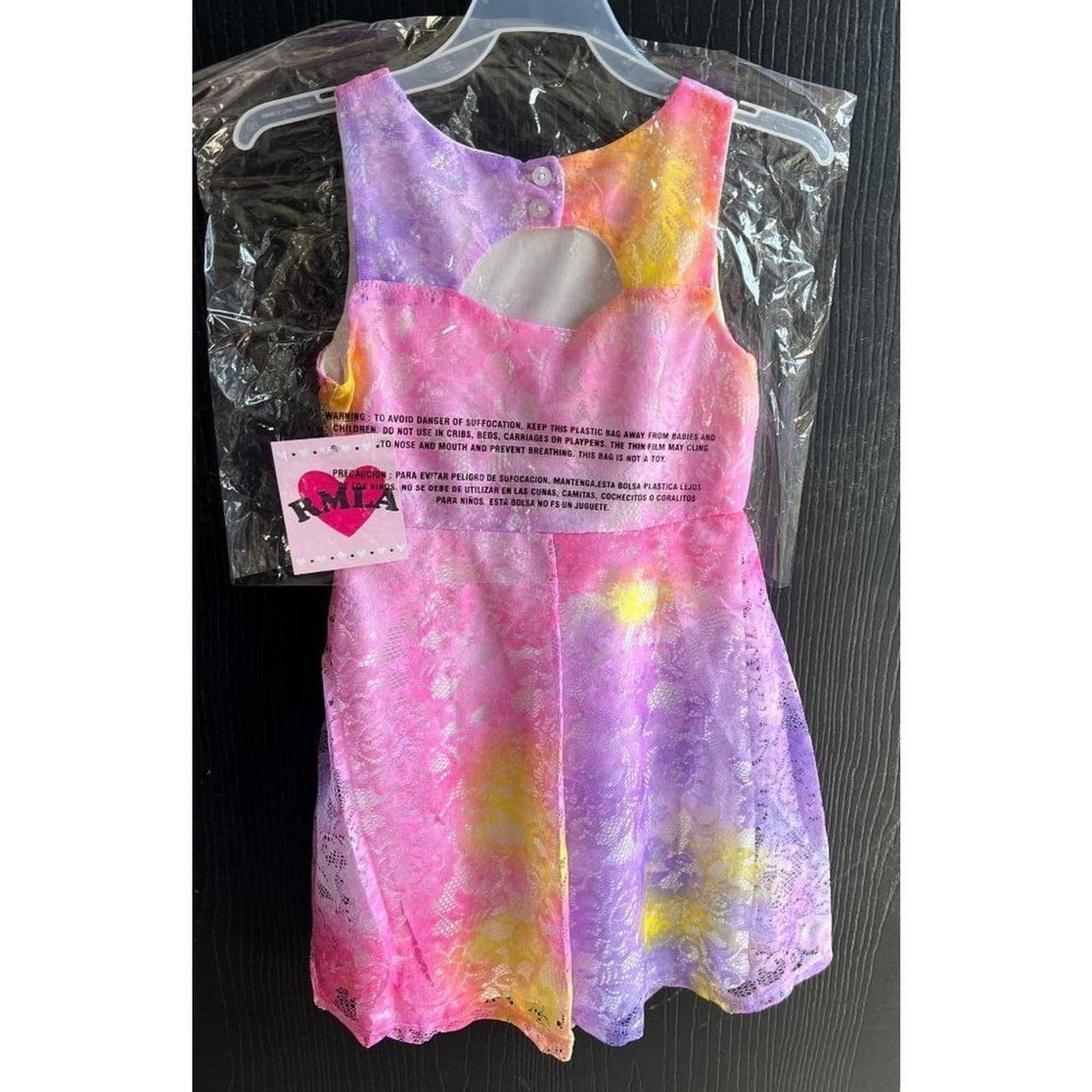 Girls Tie Dye Easter Dress Lace Pink Yellow Purple Lace Over The Skirt Size 10 - Thumbnail 7