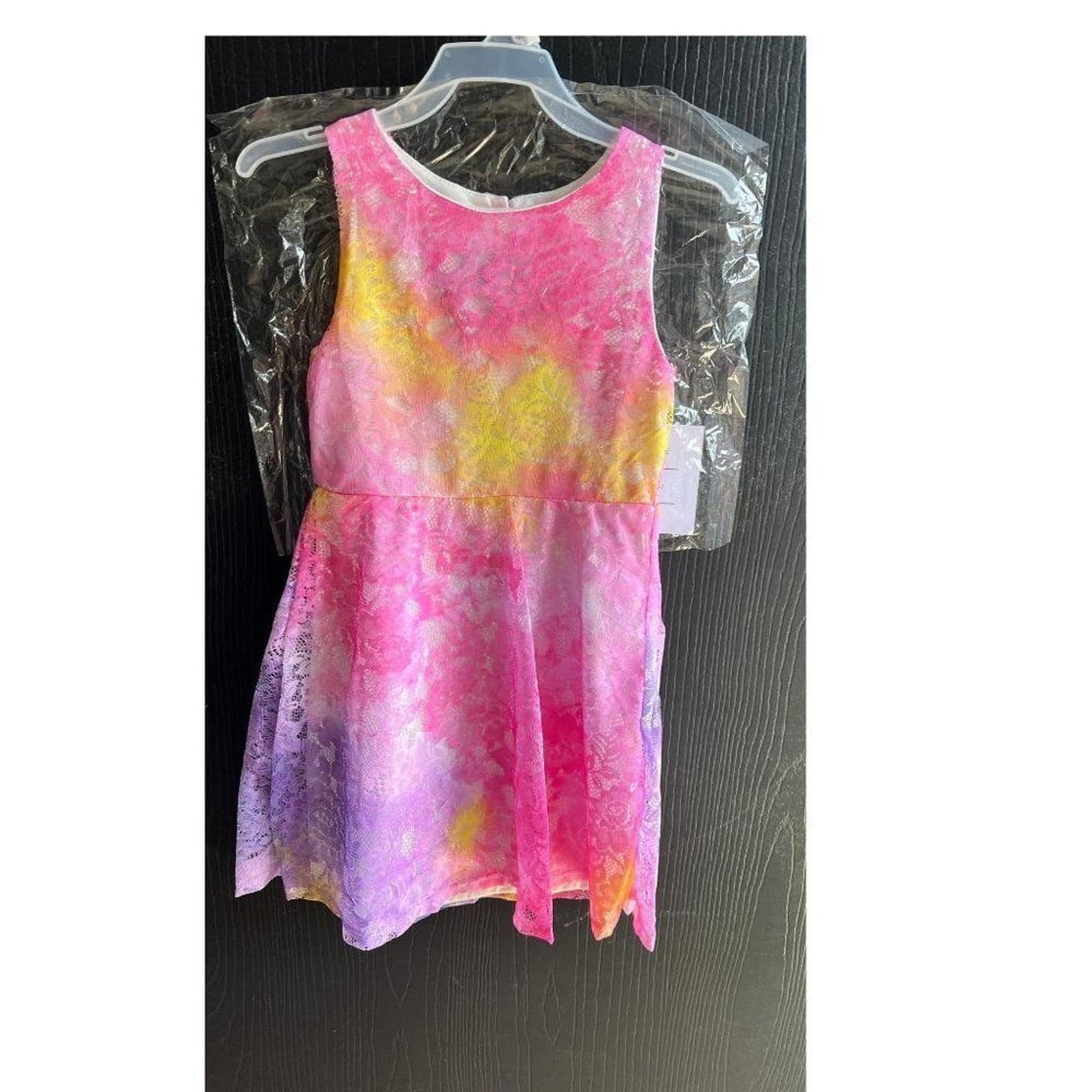 Girls Tie Dye Easter Dress Lace Pink Yellow Purple Lace Over The Skirt Size 10 - Thumbnail 8