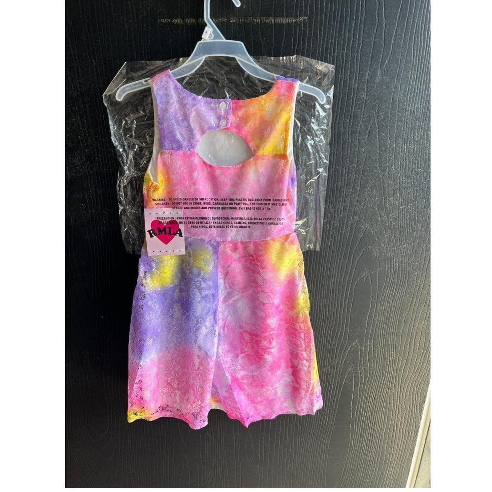 Girls Tie Dye Easter Dress Lace Pink Yellow Purple Lace Over The Skirt Size 10 - Thumbnail 5