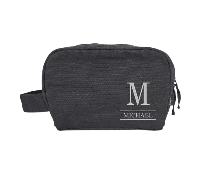 Personalized Men’s Toiletry Bag Custom Name Black Canvas Dopp Kit Travel Groom - Thumbnail 5