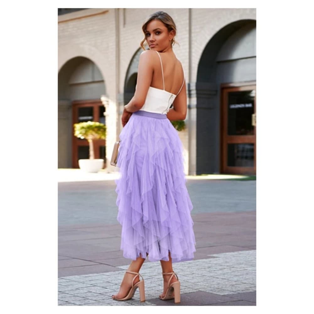 Only 2 Left Small Purple Tulle Skirt Elastic Waist Ruffled Layers Casual Dressy - Thumbnail 3