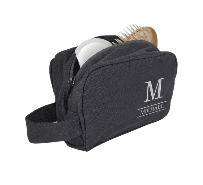 Personalized Men’s Toiletry Bag Custom Name Black Canvas Dopp Kit Travel Groom - Thumbnail 4