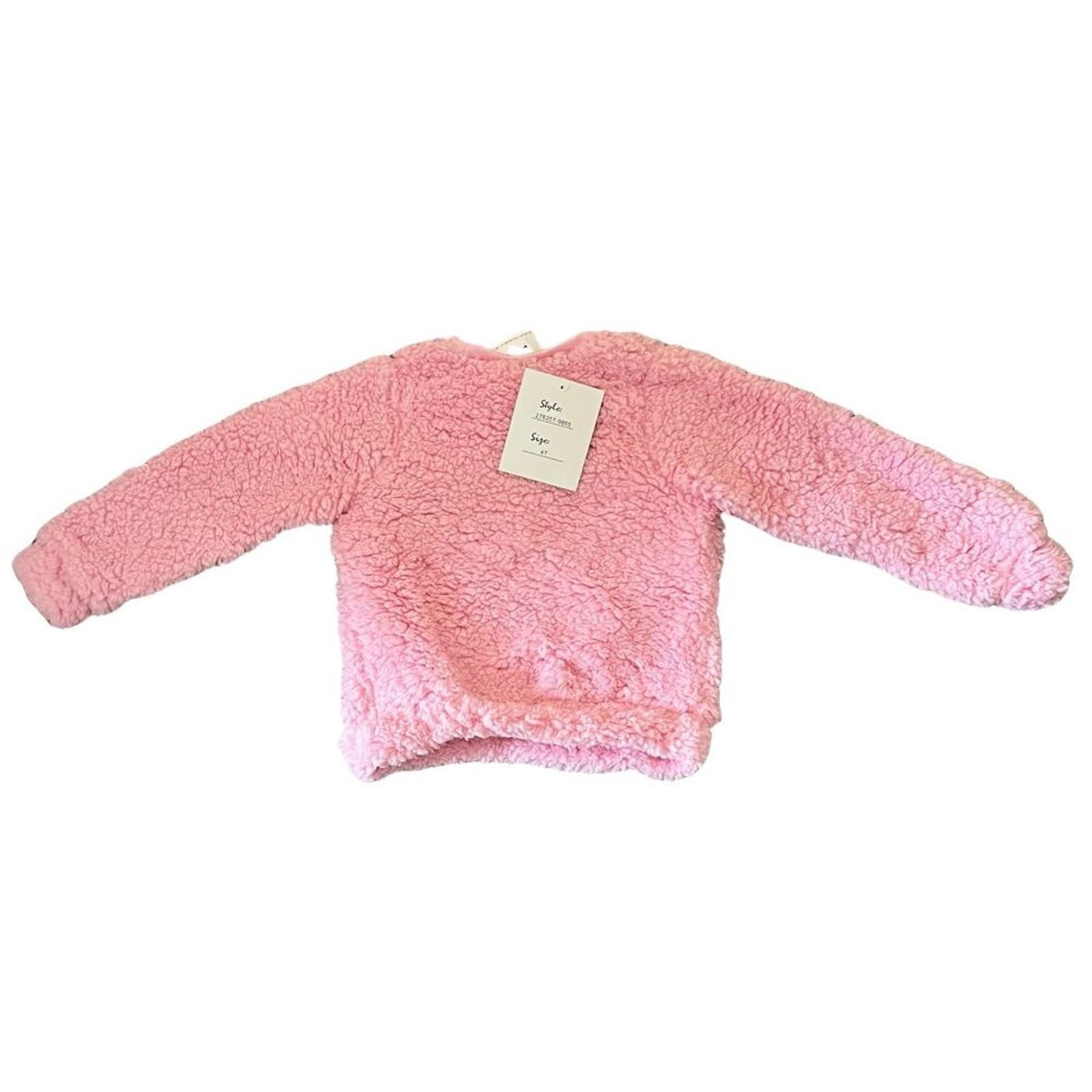 RMLA Pink Fuzzy Cat Sweater Toddler Girls Size 4T Green Eyes Cozy Pullover - Thumbnail 3