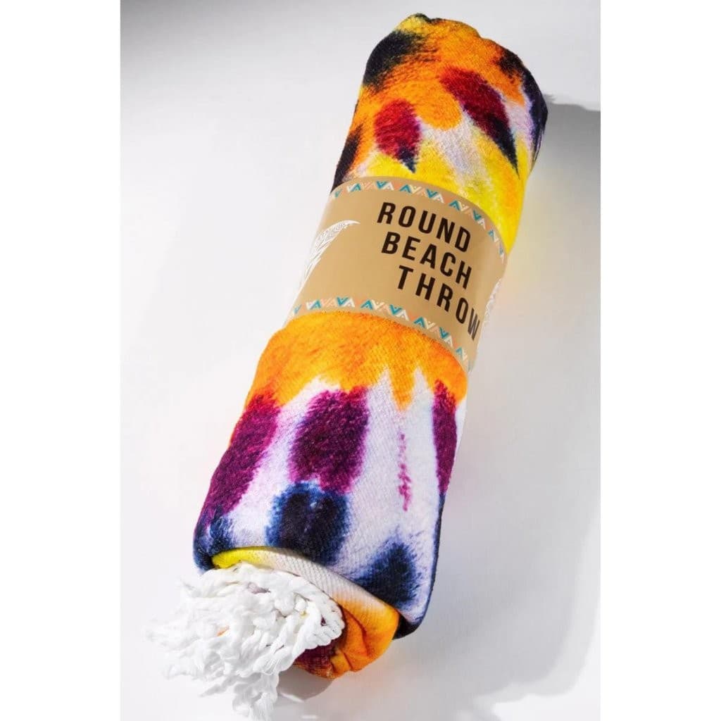 Tie-Dye Beach Towel From Ruggine Fringe Accents Large 58" Diameter Yellow Navy+ - Thumbnail 3