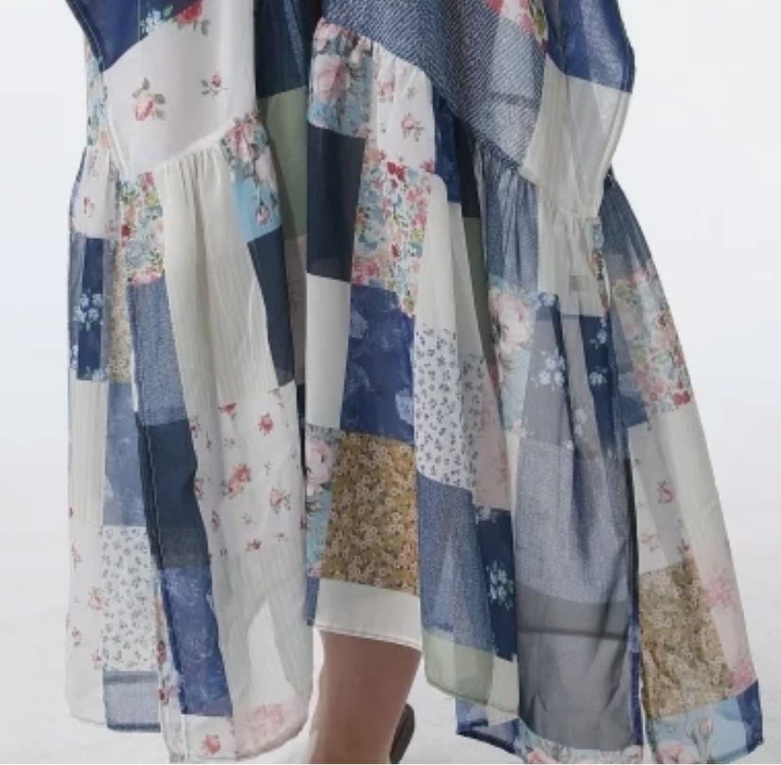 Women's Vintage Patchwork Floral Long Kimono Boho Open Front Cover Up Maxi 1 Sz - Thumbnail 3