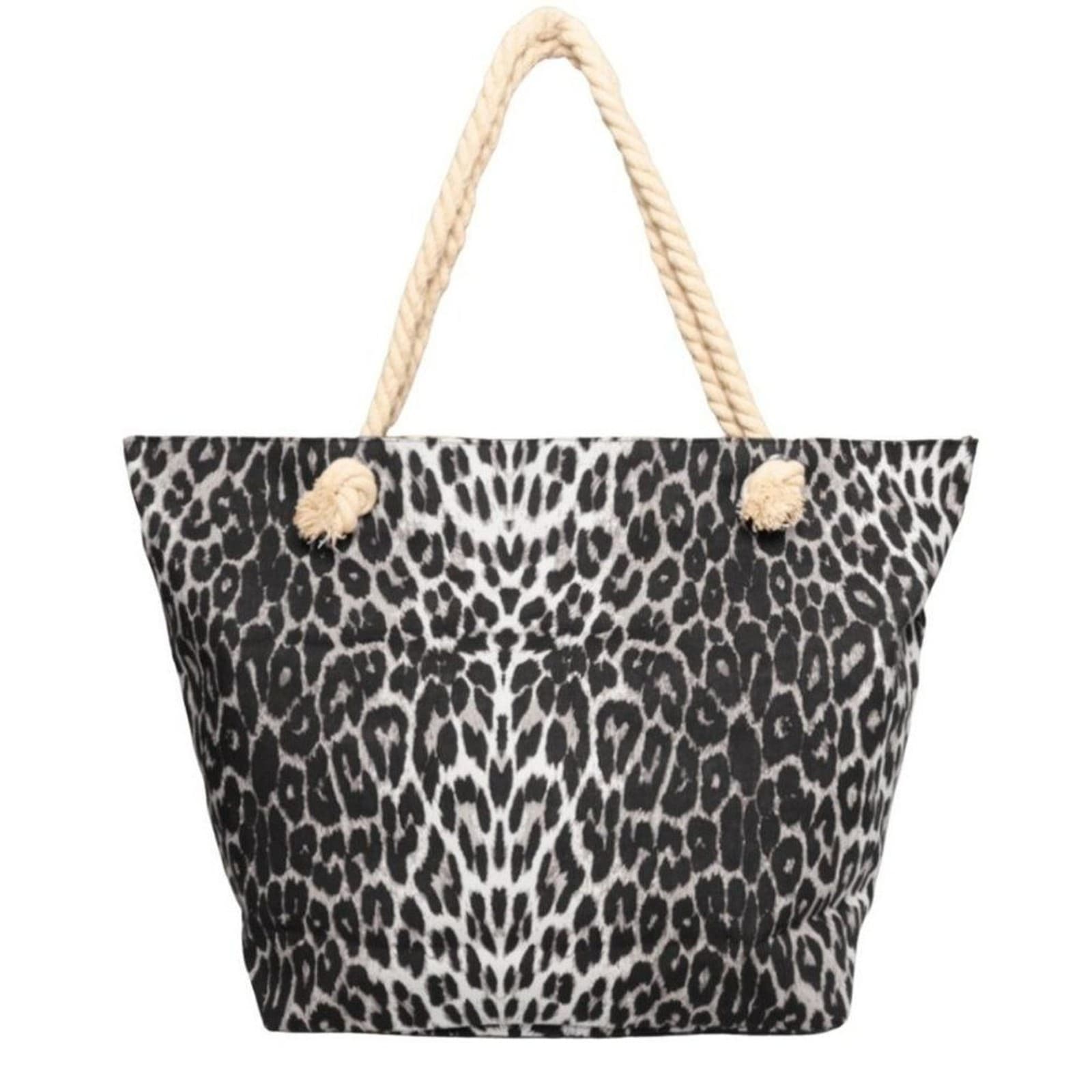 Black Leopard Print Fully Lined Tote Bag with Rope Handle Beach Tote 20" x 13"