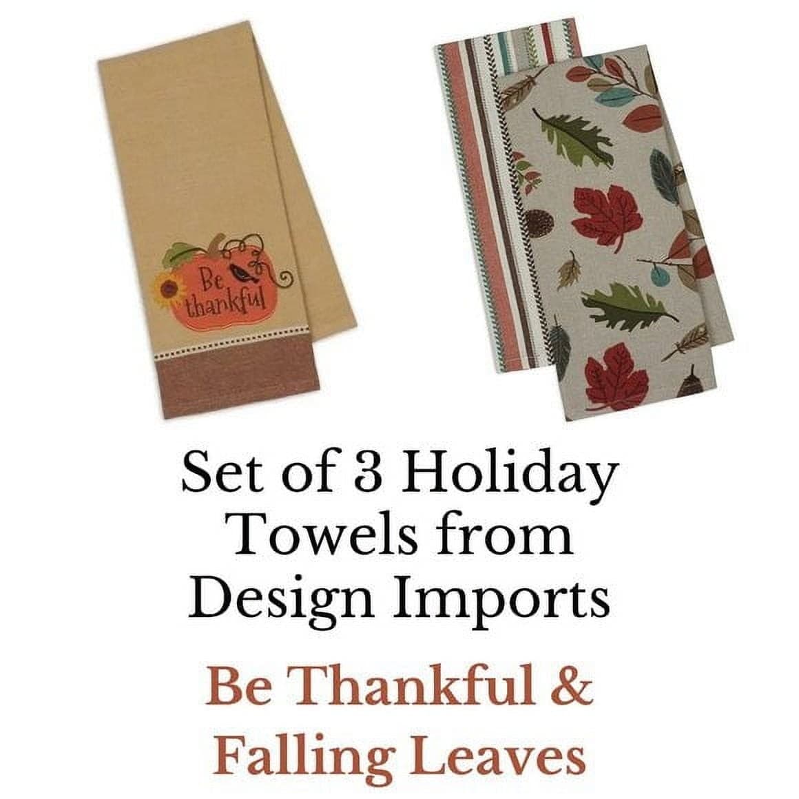 Set of 3 Holiday Kitchen Towels Linens Embroidered Cotton Design Imp Thankful
