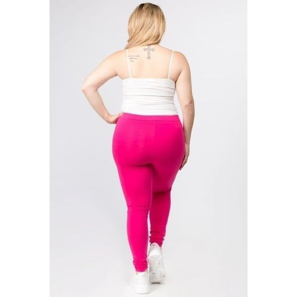 Yelete Women’s Pima Cotton High Rise Leggings Plus Size XL, 2X, 3X Fuchsia - Thumbnail 2