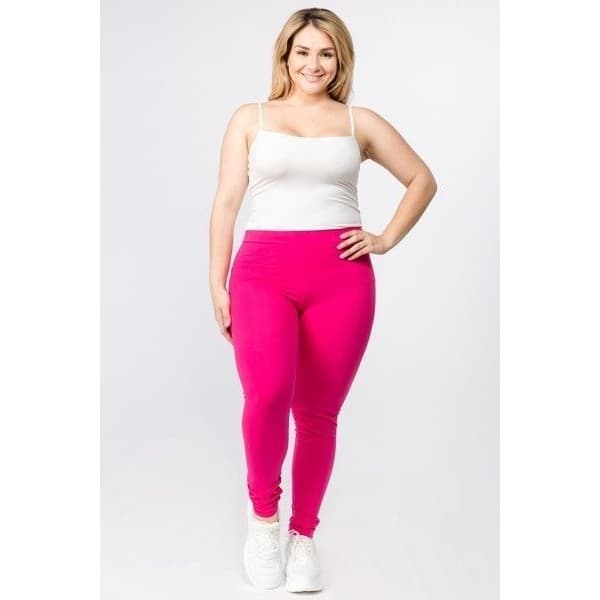 Yelete Women’s Pima Cotton High Rise Leggings Plus Size XL, 2X, 3X Fuchsia - Thumbnail 3