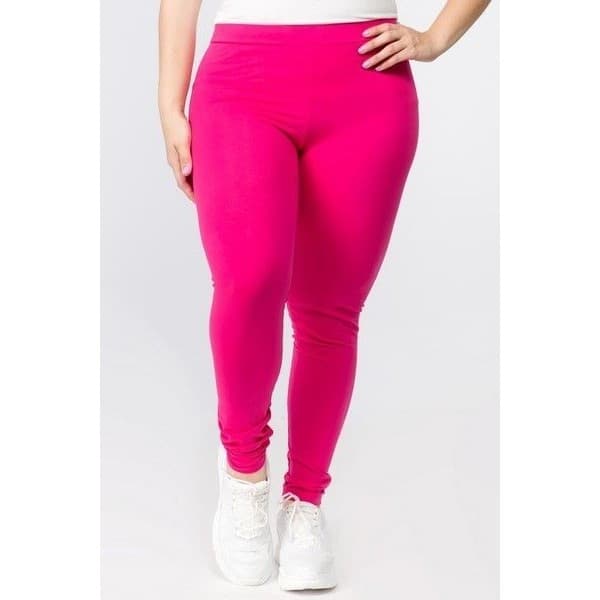 Yelete Women’s Pima Cotton High Rise Leggings Plus Size XL, 2X, 3X Fuchsia - Thumbnail 4