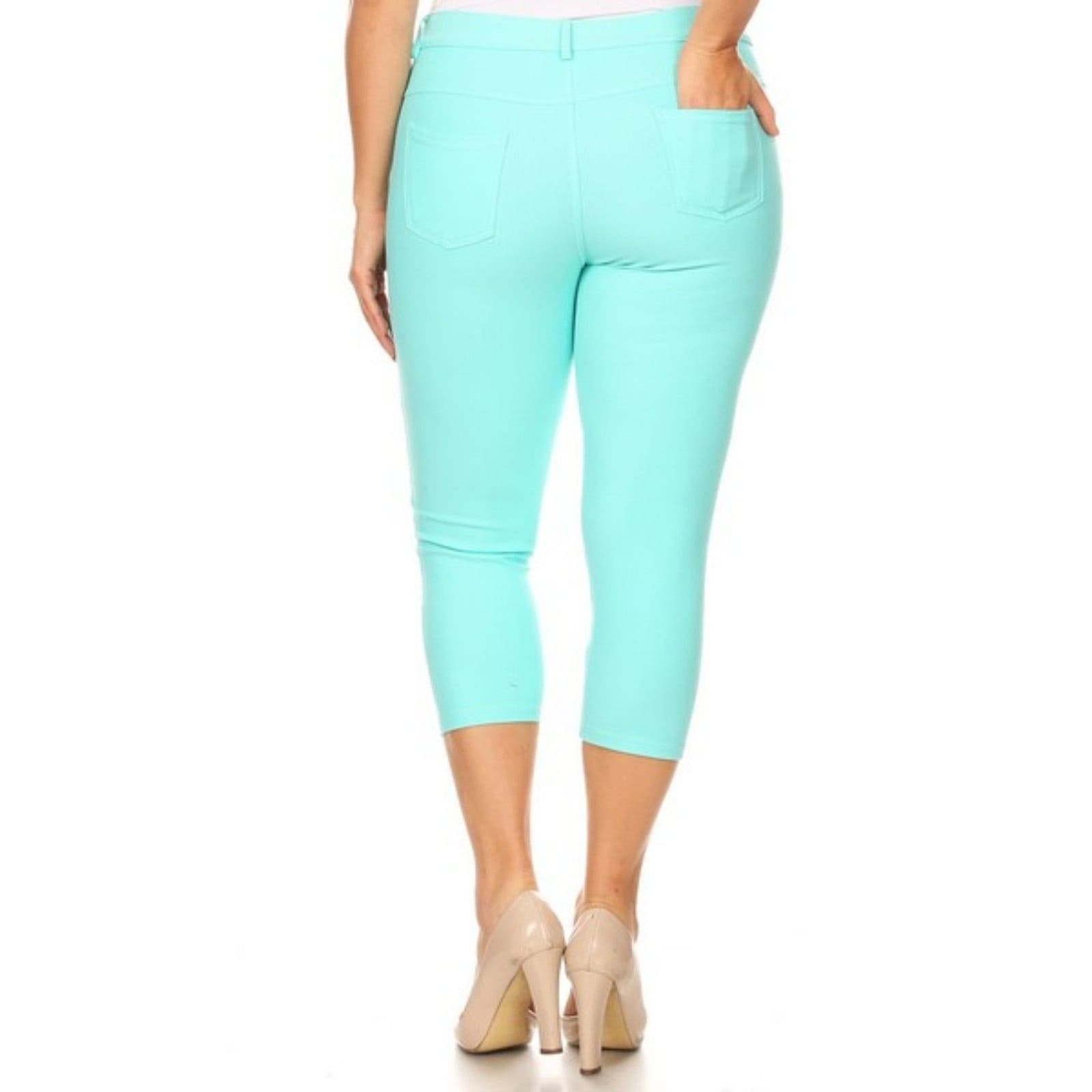Yelete Women's Plus Size Pants Solid Straight Leg Crop Turquoise Sz XL 2XL 3XL - Thumbnail 2