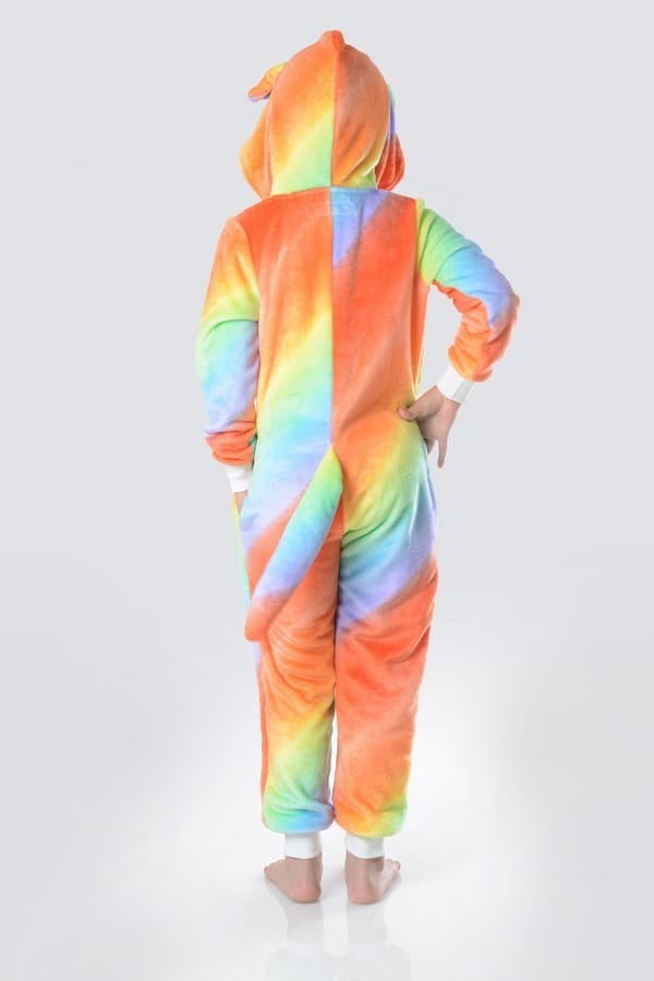 Kids Rainbow Unicorn Costume Bodysuit Soft Sleeper Hood Face Tail Pockets S-L - Thumbnail 4