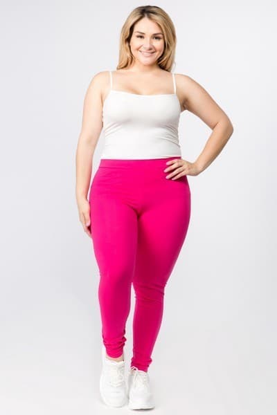 Yelete Women’s Pima Cotton High Rise Leggings Plus Size XL, 2X, 3X Fuchsia - Thumbnail 3