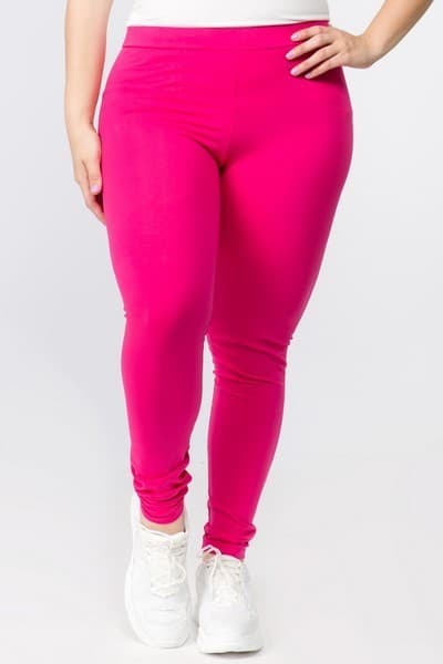 Yelete Women’s Pima Cotton High Rise Leggings Plus Size XL, 2X, 3X Fuchsia - Thumbnail 4