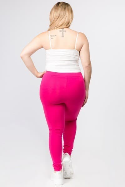 Yelete Women’s Pima Cotton High Rise Leggings Plus Size XL, 2X, 3X Fuchsia - Thumbnail 2