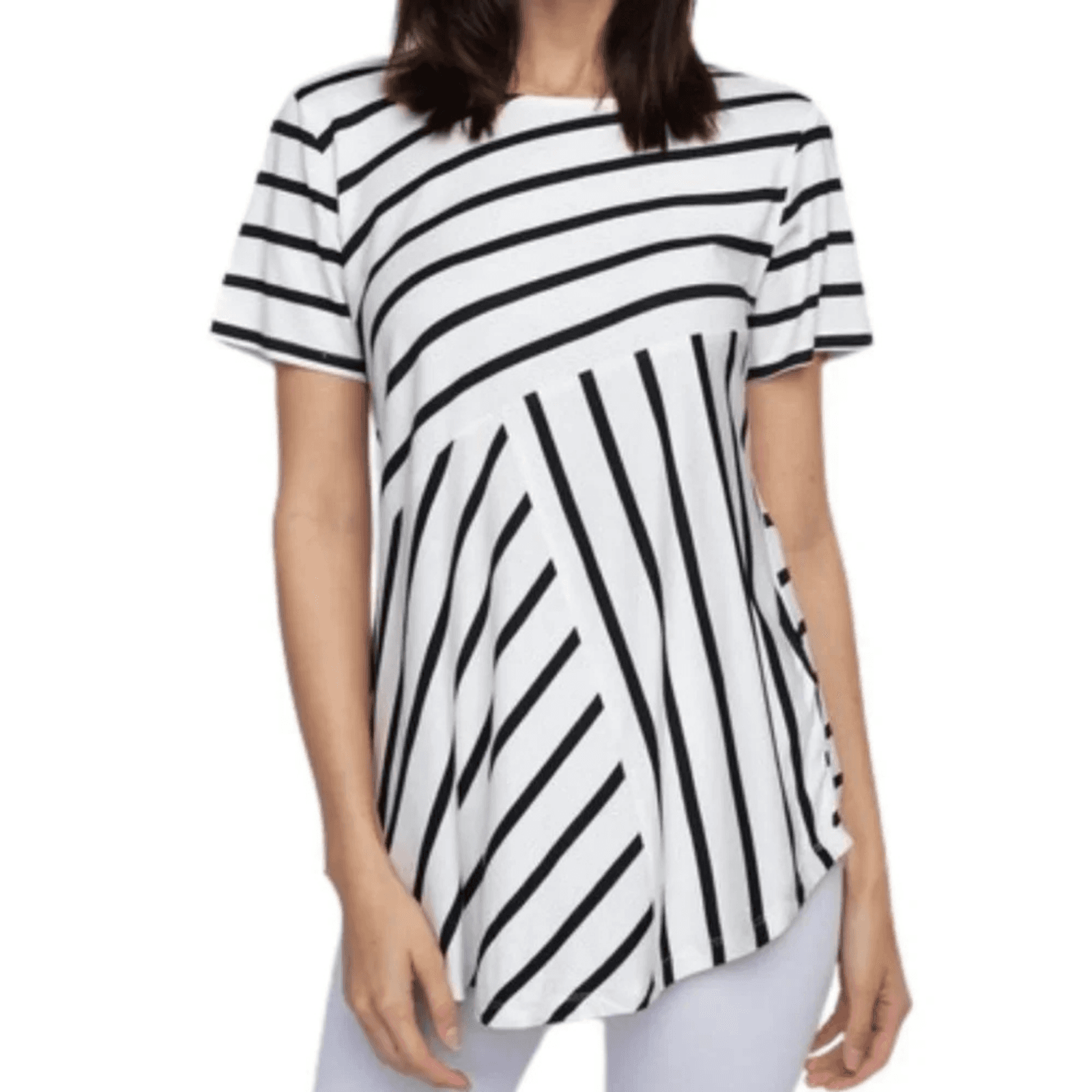 Yelete Women’s Short Sleeve Black & White Striped Tunic Top — NWOT — S, M, L, XL - Thumbnail 3