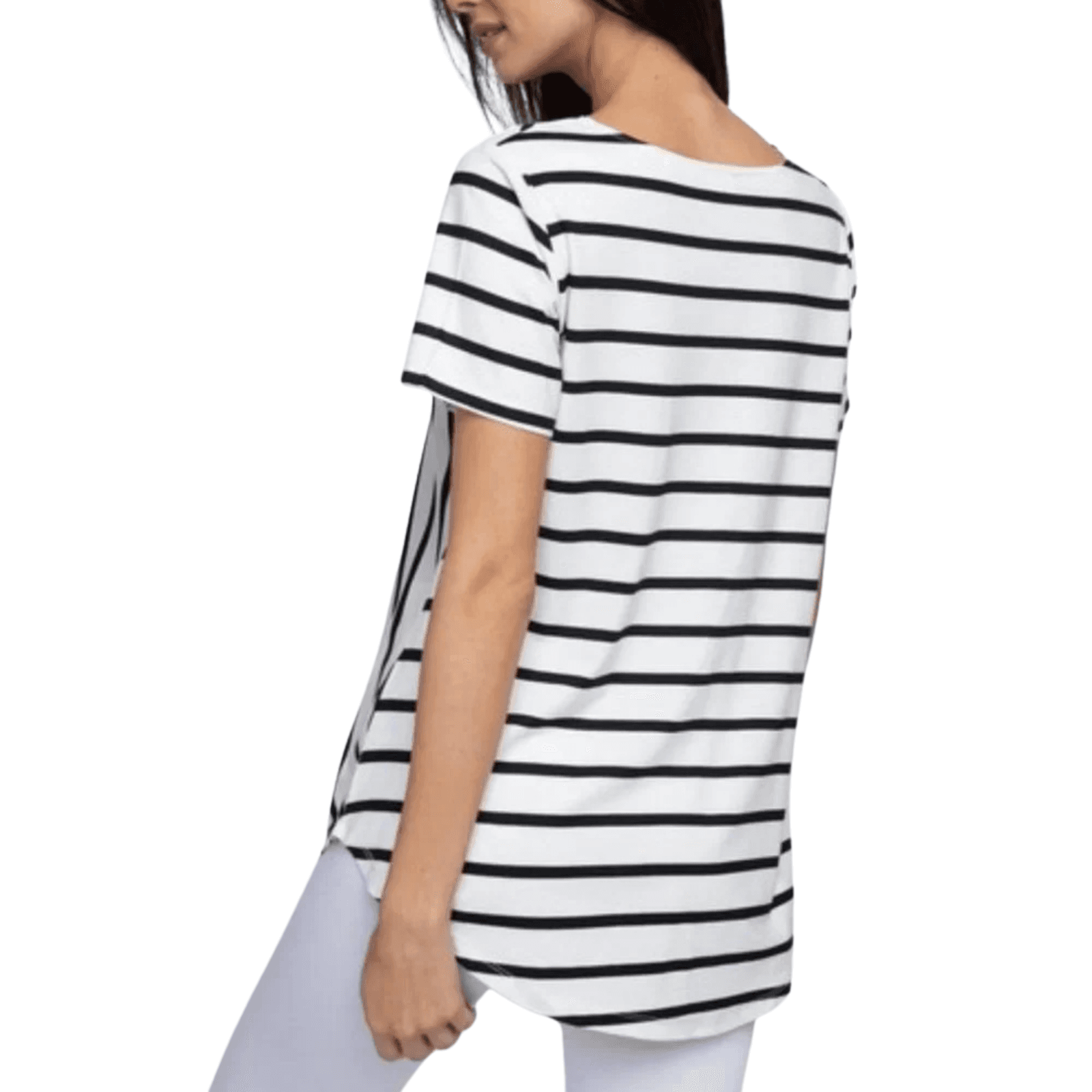 Yelete Women’s Short Sleeve Black & White Striped Tunic Top — NWOT — S, M, L, XL - Thumbnail 2