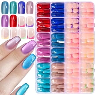 Vamony Press on Nails  60 Pcs Short Coffin Shapes Fake Nails  Press-on Nails Kit with Adhesive Tabs  Mani Sticks and Files  Artificial Nails for Girls - Thumbnail 4