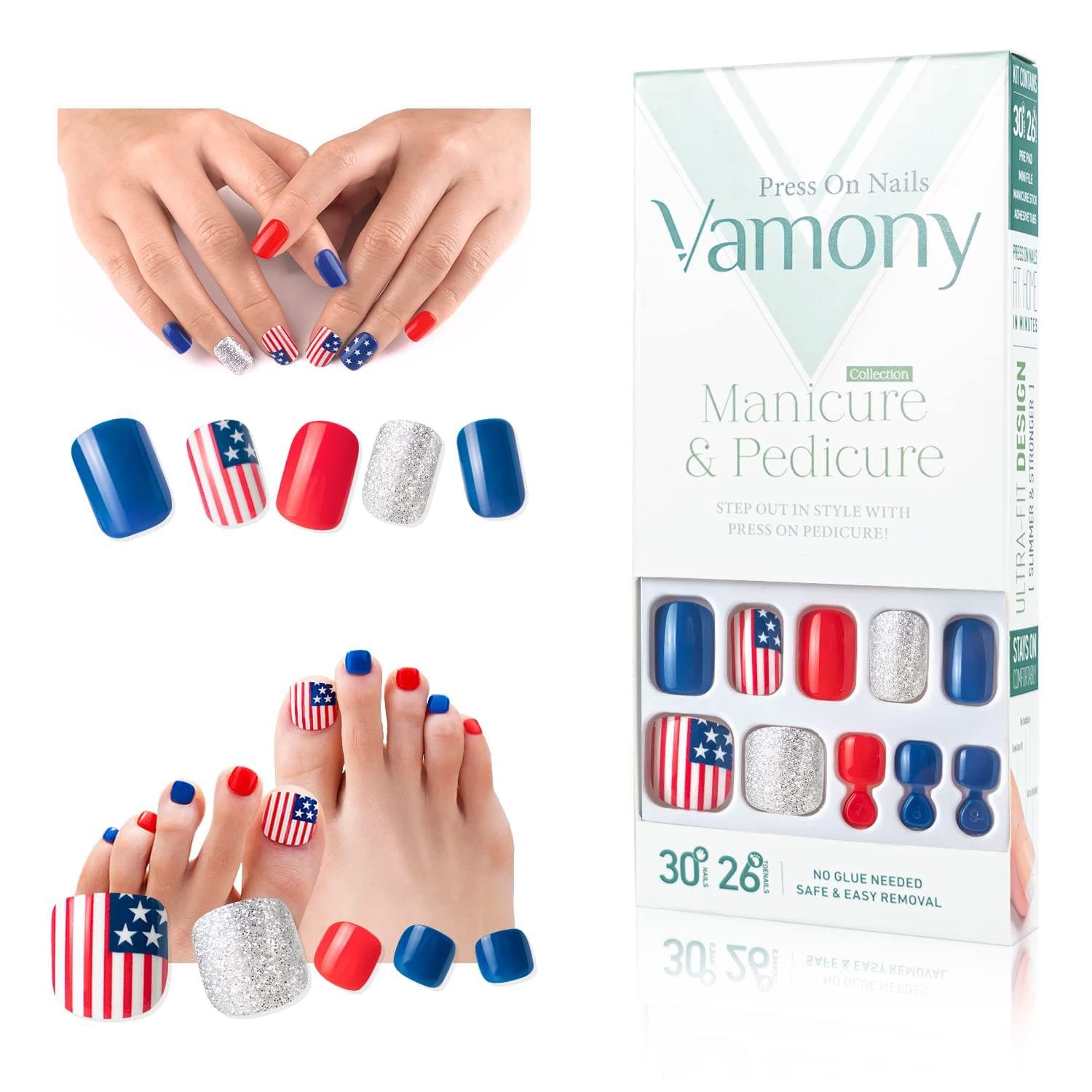 Vamony Press on Nails  60 Pcs Short Coffin Shapes Fake Nails  Press-on Nails Kit with Adhesive Tabs  Mani Sticks and Files  Artificial Nails for Girls - Thumbnail 6