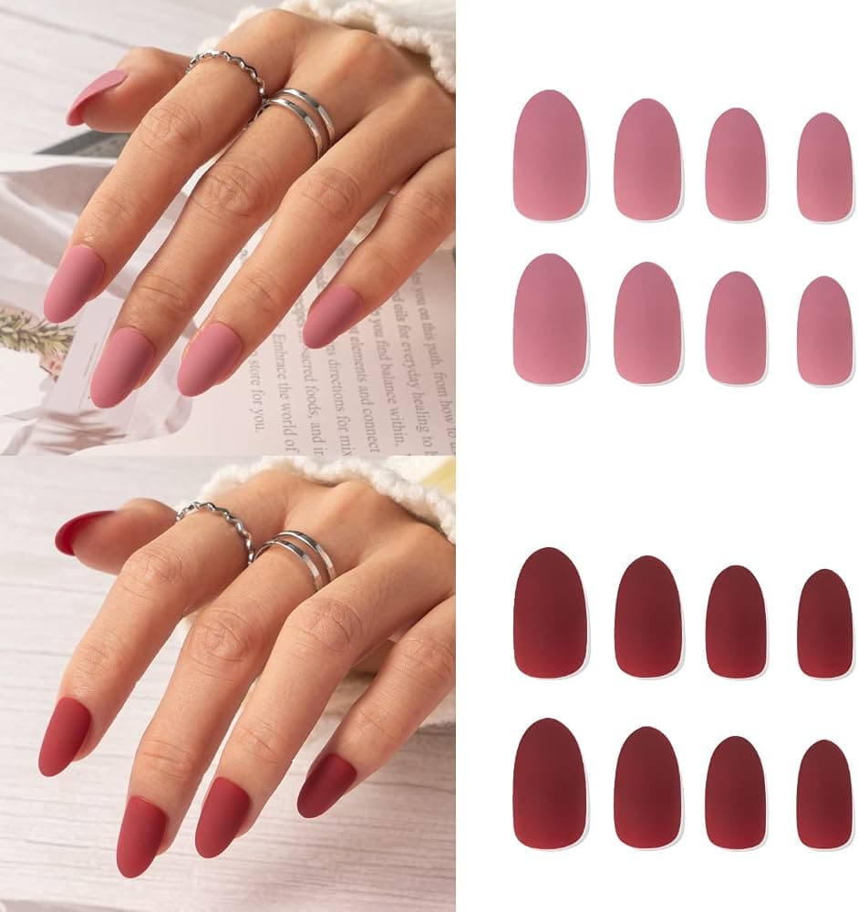 Vamony Press on Nails  48 Pcs Short Almond Shapes Fake Nails  Press-on Nails Kit with Adhesive Tabs  Mani Sticks and Files  Artificial Nails for Girls - Thumbnail 5