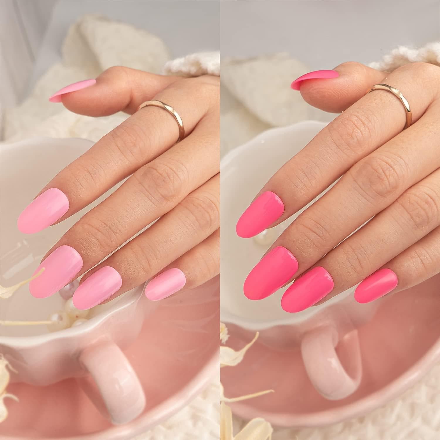 Vamony Press on Nails  48 Pcs Short Almond Shapes Fake Nails  Press-on Nails Kit with Adhesive Tabs  Mani Sticks and Files  Artificial Nails for Girls - Thumbnail 4