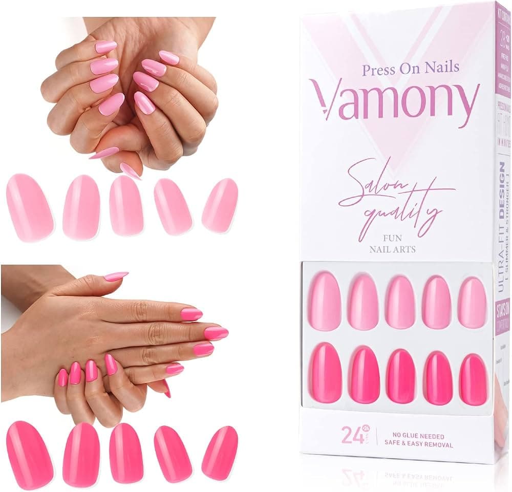 Vamony Press on Nails  48 Pcs Short Almond Shapes Fake Nails  Press-on Nails Kit with Adhesive Tabs  Mani Sticks and Files  Artificial Nails for Girls - Thumbnail 8