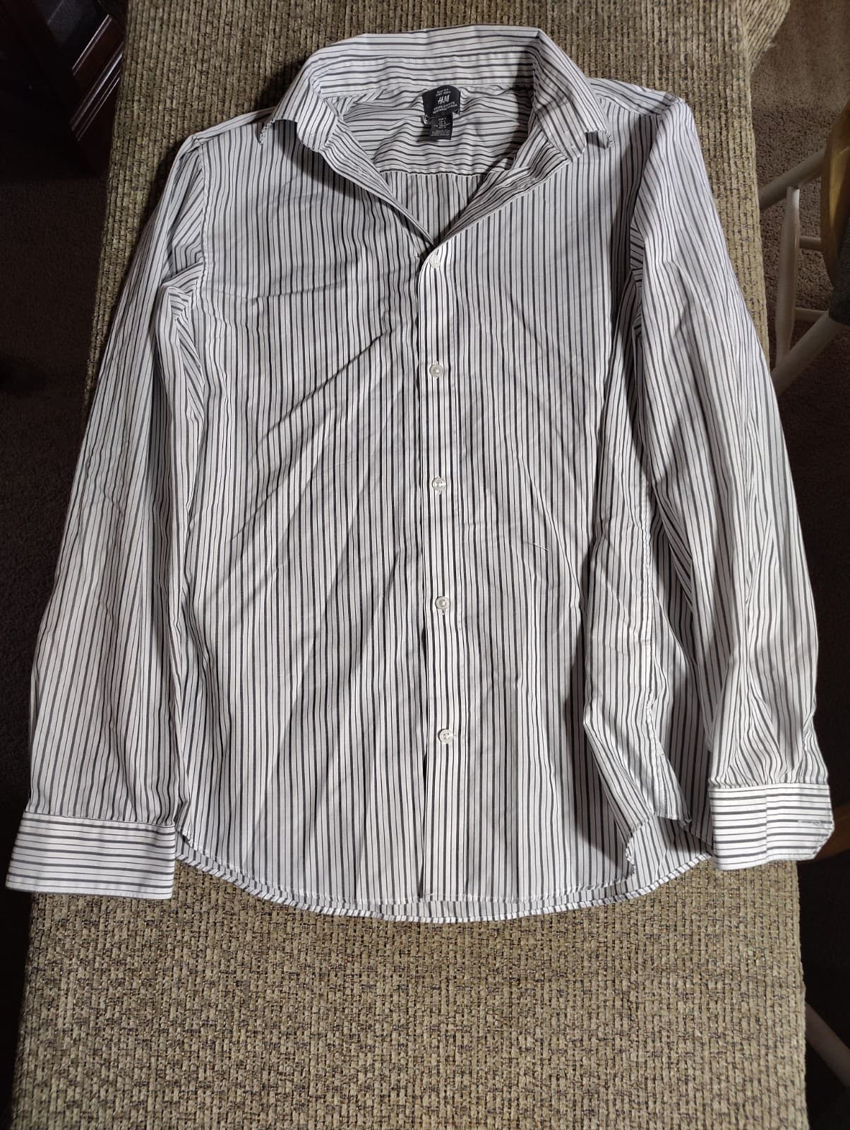 H&M Easy-Iron Long-Sleeve Button Up Shirt Large Multicolor Striped Slim Fit