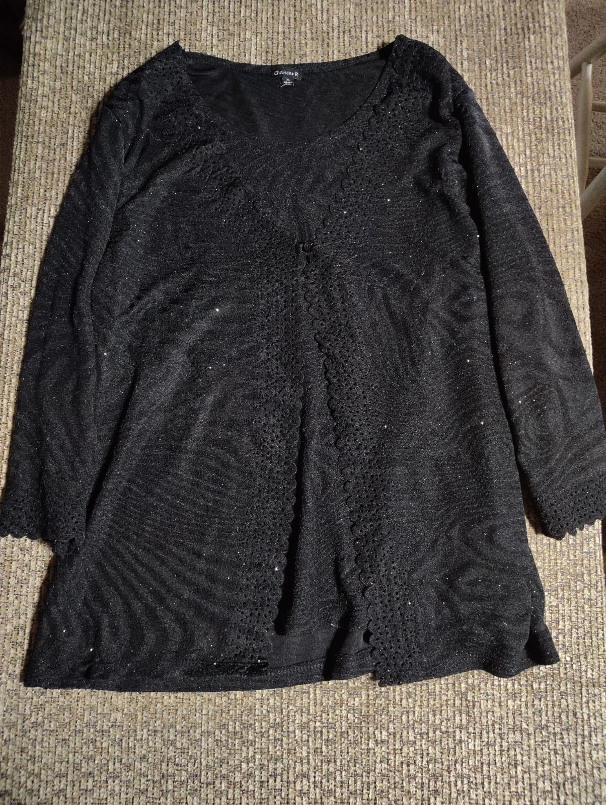Chances R Womens Cadigan XL Open Front Sparkly Black