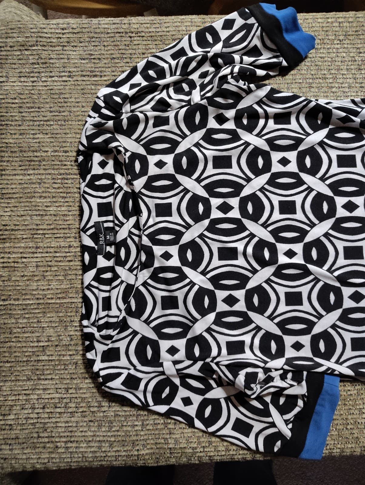 R&K Womens M Sheath Dress Retro Geometric Knee Length Black White Blue - Thumbnail 5