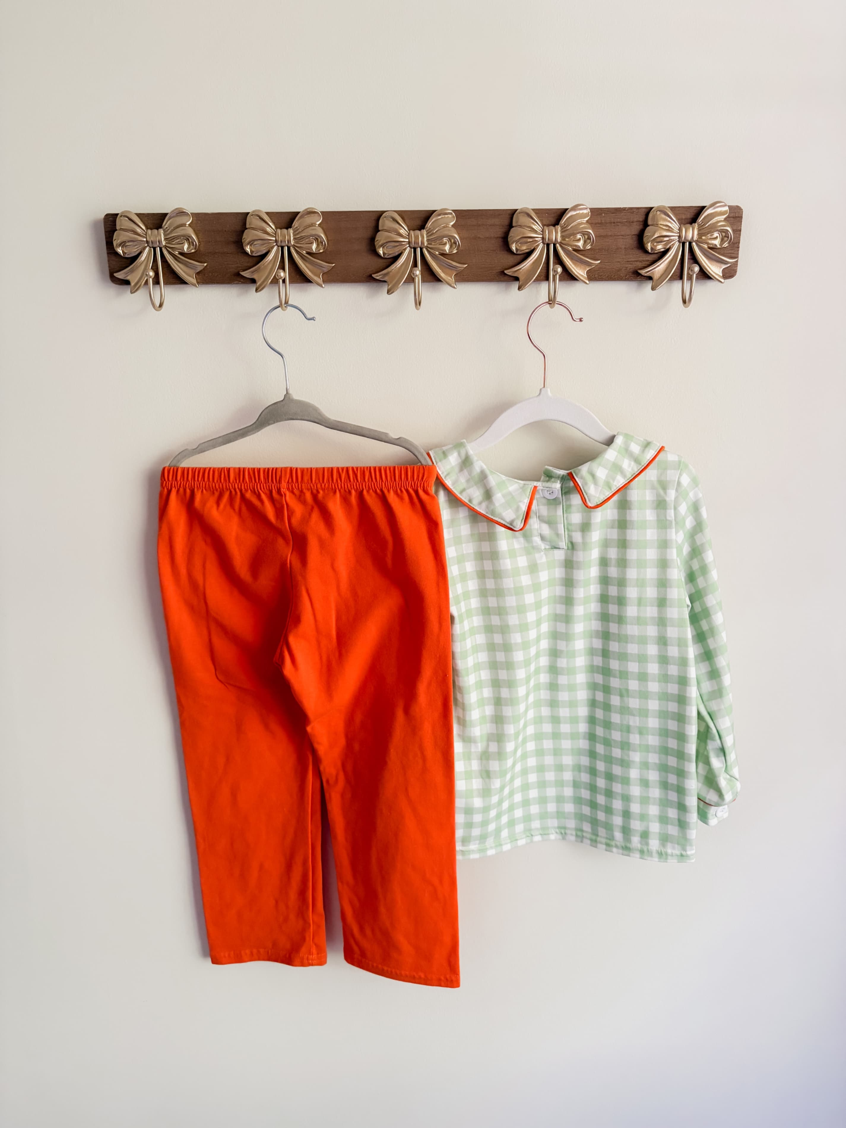 Pumpkin fall size 4 Gingham Top and Orange Pants Set - Thumbnail 2