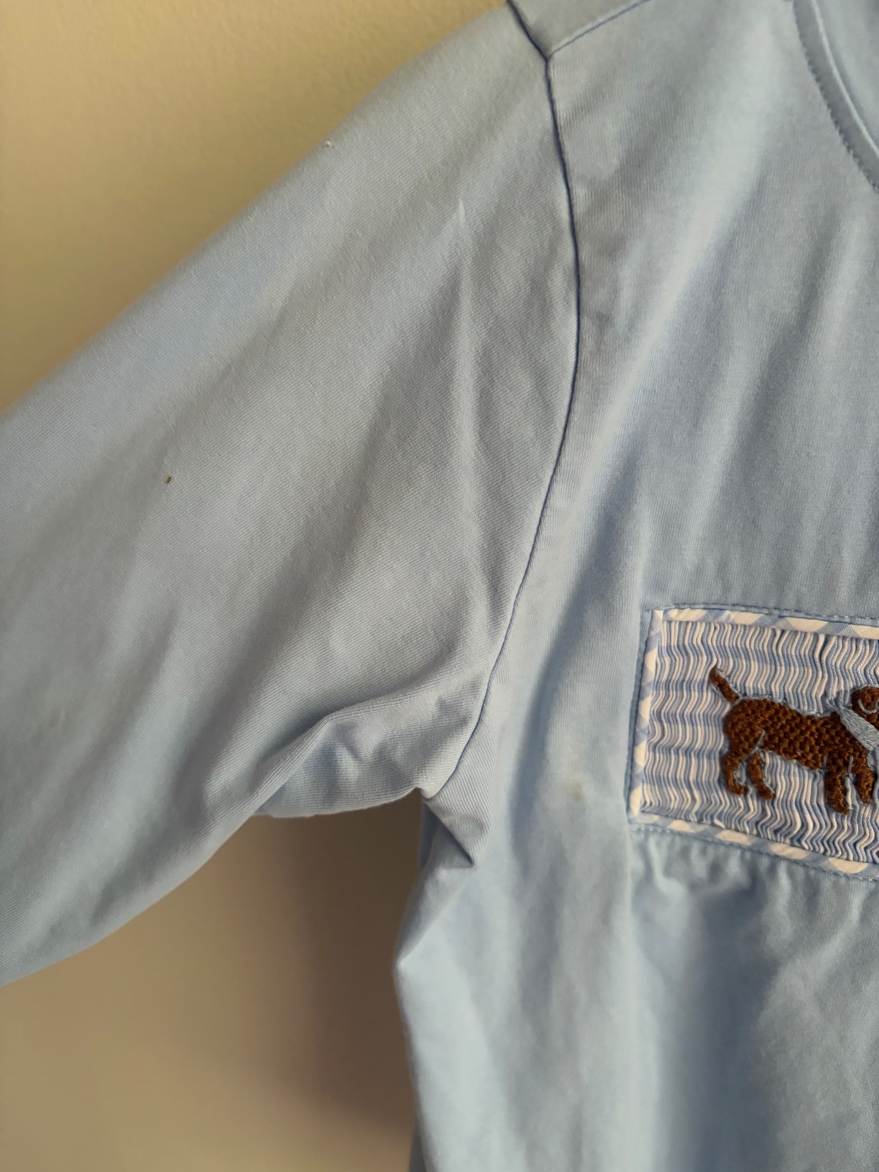 Smockingbird size 4 Blue Long Sleeve Shirt with Dog smocking - Thumbnail 3