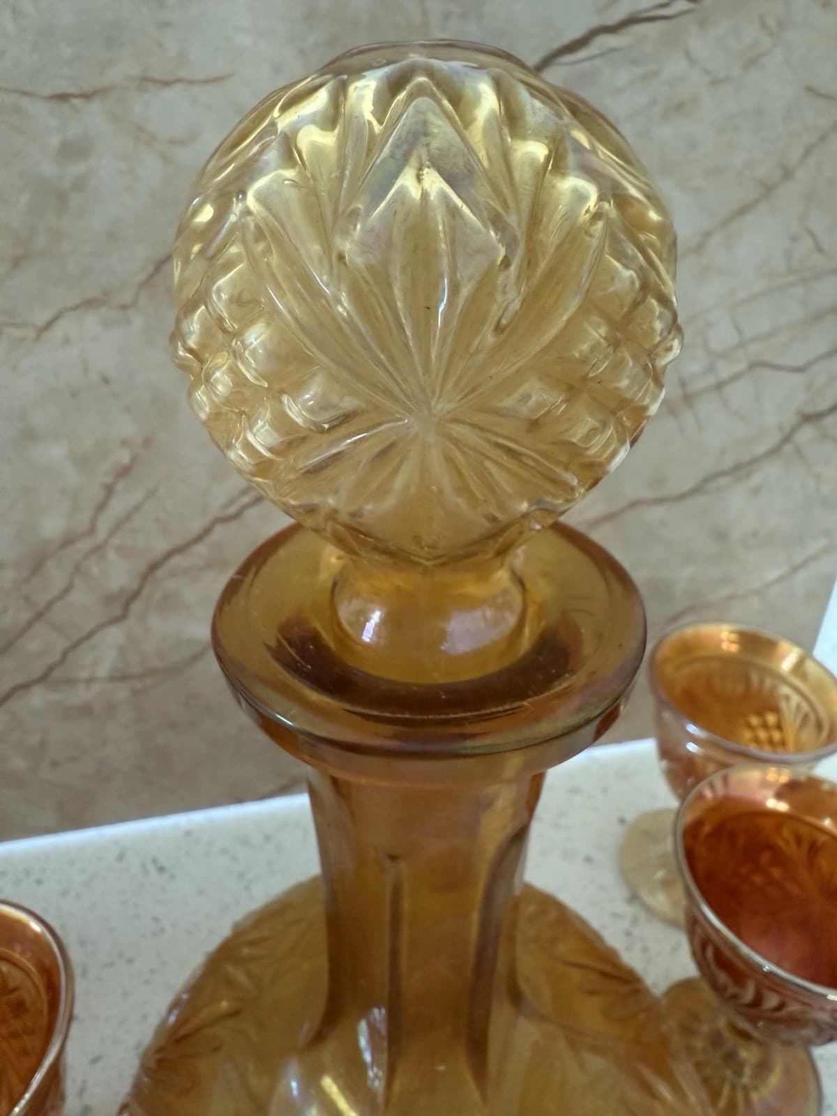 Vintage Imperial Glass Company Marigold Carnival Glass Decanter and Cordial Set - Thumbnail 7